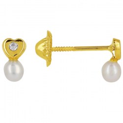 Singolo Orecchino Oro 18k zircone e perla barocca d'acqua dolce 5 mm bianca