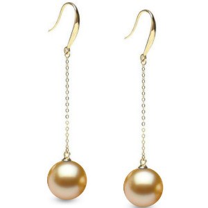 Orecchini oro 18k diamanti e perle delle Filippine dorate da 9-10 mm AAA