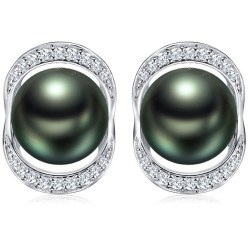 Orecchini in Oro 18k con perle di Tahiti 8-9 mm e diamanti