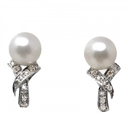 Orecchini con perle coltivate Akoya da 6,5-7,0 mm AAA oro bianco 18k diamanti