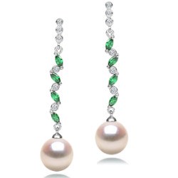 Orecchini in argento 925 zirconi tormaline verdi e perle Akoya AAA