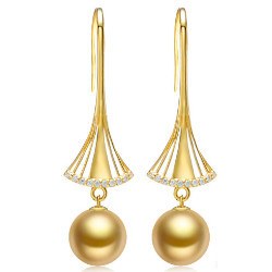 Orecchini oro 18k diamanti e perle delle Filippine dorate da 10-11 mm AAA