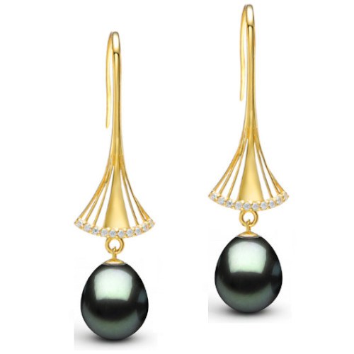 Orecchini oro 18k diamanti con perle di Tahiti Drop (goccia) qualità AAA