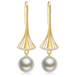 Orecchini Oro 18k Diamanti e perle Australiane bianche argento 10-11 mm AAA