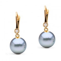 Orecchini di perle Blu Akoya argentate 8-8,5 mm AAA, oro 14k con diamanti