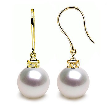 Orecchini in oro 18k con diamanti e perle bianche Australiane AAA