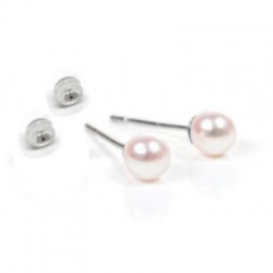 Orecchini Oro Bianco 18k e silicone piccole perle acqua dolce 3-4 mm bianche AAA