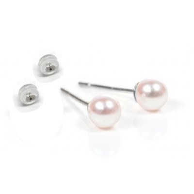 Orecchini Oro Bianco 18k e silicone piccole perle acqua dolce 3-4 mm bianche AAA