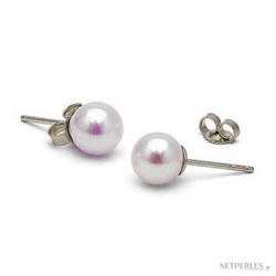 Orecchini Oro 18k e perle di coltura Akoya, 6-6.5 mm, bianche AAA oriente rosa