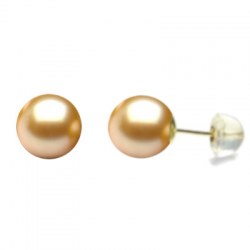 Orecchini perle dorate delle Filippine 8-9 mm AAA oro 18k e silicone