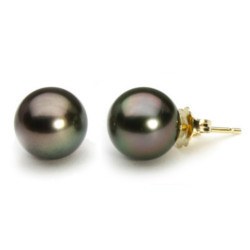 Orecchini oro 14k perle nere di coltura di Tahiti, 9-10 mm