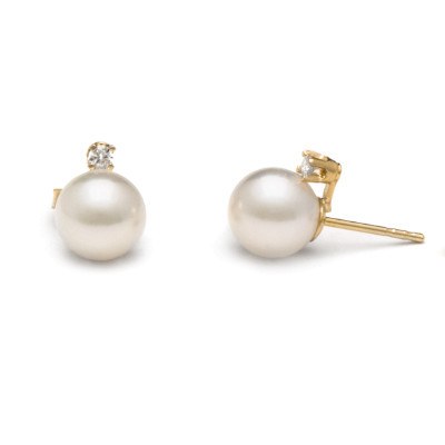 Orecchini diamanti e perle Akoya bianche da 7-7.5 mm AAA oro bianco 14k