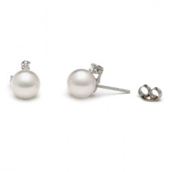 Orecchini diamanti e perle Akoya bianche da 7-7.5 mm AAA oro bianco 14k