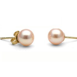 Orecchini oro 18k perle di Acqua Dolce 6-7 mm rosa pesca AAA