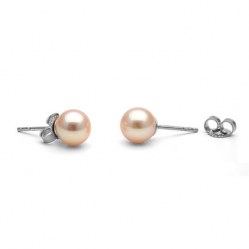 Orecchini oro bianco 14k perle Acqua Dolce 6-7 mm rosa pesca AAA