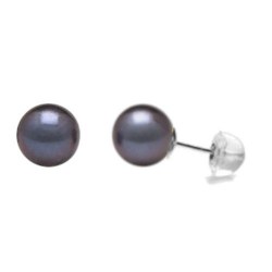 Orecchini oro bianco 18k e silicone perle di Acqua Dolce 8-9 mm nere AAA