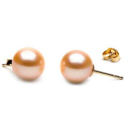 Orecchini Oro 14k di perle d'Acqua Dolce 7-8 mm rosa pesca AAA