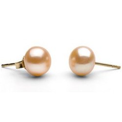 Orecchini Oro 14k e perle d'acqua dolce 9-10 mm rosa pesca a bottone AA+