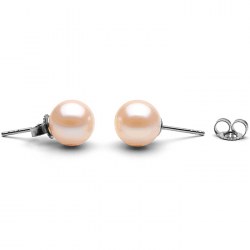 Orecchini Oro bianco 14k di perle d'Acqua Dolce 9-10 mm rosa pesca AAA