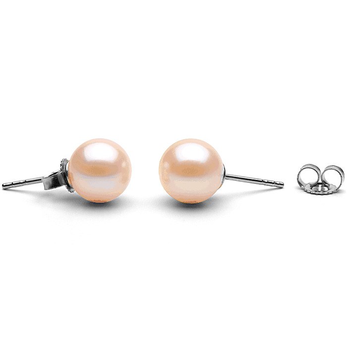 Orecchini Oro bianco 14k di perle d'Acqua Dolce 9-10 mm rosa pesca AAA