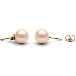 Orecchini Oro giallo 14k di perle d'Acqua Dolce 8-9 mm rosa pesca chiare AAA