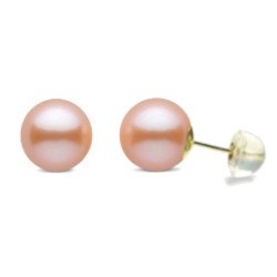 Orecchini oro 18k silicone perle di Acqua Dolce 7-8 mm rosa pesca AAA