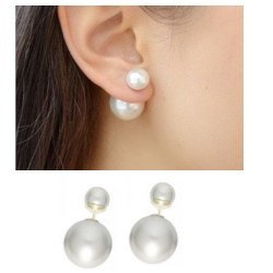 Orecchini di perle fronte retro Oro 18k Perle d'Acqua Dolce 2x6-7 mm 2x10-11 mm AAA
