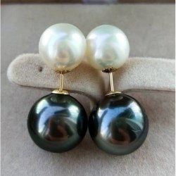 Orecchini di perle fronte retro Oro 18k Perle Akoya e Perle di Tahiti AAA