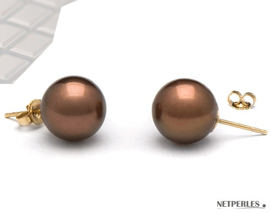 Orecchini oro 14k perle cioccolato di Acqua Dolce 9-10 mm AAA