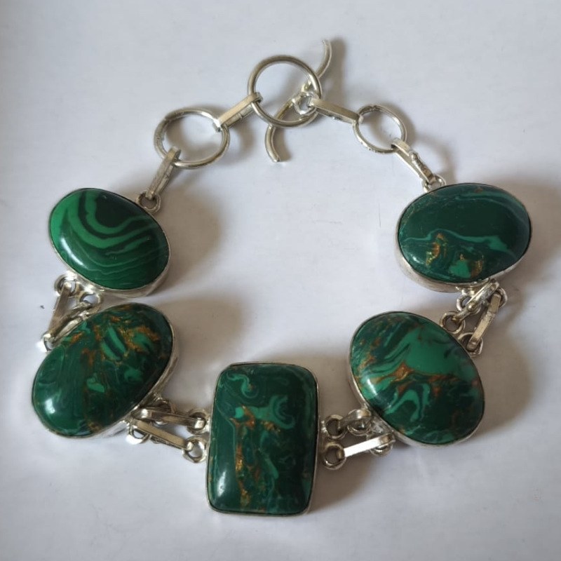 Braccialetto in perle di Malachite su Argento 925