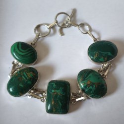 Braccialetto in perle di Malachite su Argento 925