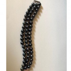 Braccialetto 20 cm triplo filo di perle di Tahiti da 8 à 9 mm qualità AA