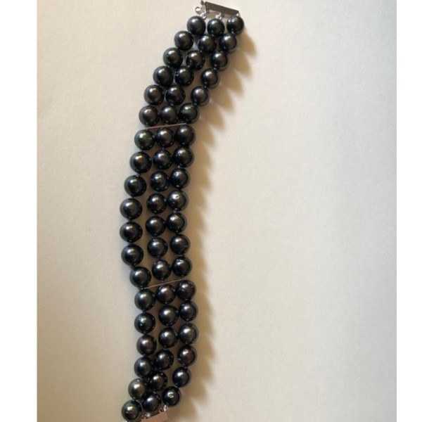 Braccialetto 20 cm triplo filo di perle di Tahiti da 8 à 9 mm qualità AA