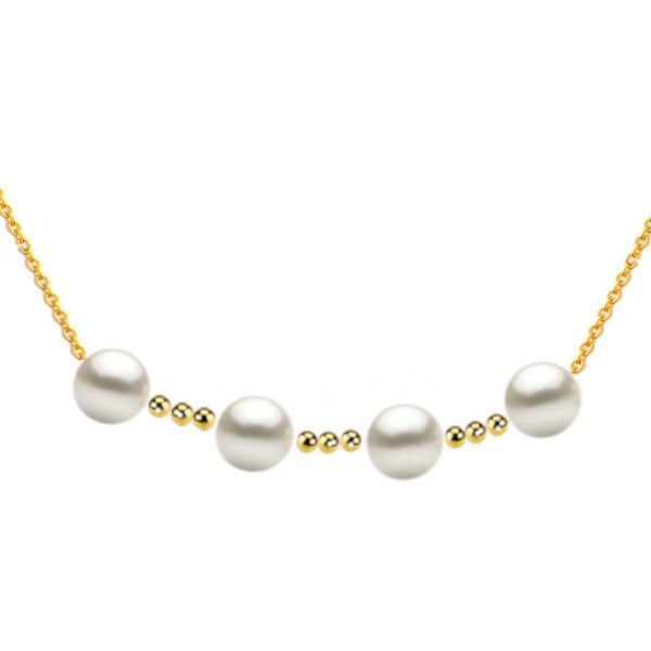 Collana con 4 perle Akoya bianche 8,5-9 mm AAA e 9 biglie in oro 18k