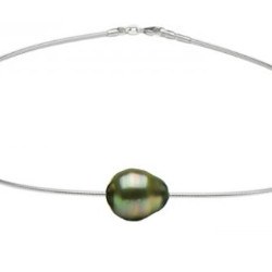Cavo 42 cm, Ø 1 mm, in argento 925 con perla barocca di Tahiti