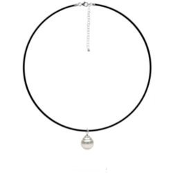 Collana in caucciù Ø 1,3 mm, 42 cm, pendente Mignon Argento 925 Perla barocca d'Australia Bianca