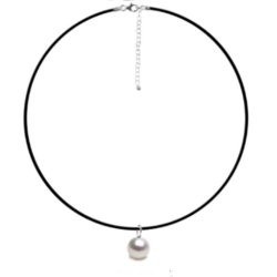 Collana in caucciù Ø 1,3 mm, regolabile da 42 cm, con pendente Argento 925 e Perla Akoya AAA