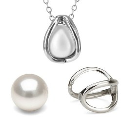 Pendente gabbia in argento 925 con perla bianca Australiana 9-10 mm non forata AAA