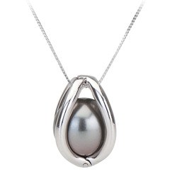 Pendente gabbia in argento 925 con perla nera di Tahiti non forata 9-10 mm AAA