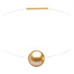 Collana Perla di coltura dorata Akoya 8-8,5 mm AAA su filo di nylon e oro 18k
