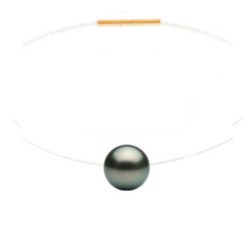Perla nera di Tahiti su filo di nylon trasparente fermaglio Oro 18k