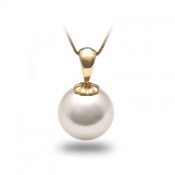 Pendente in oro bianco 18k con perla d'cqua dolce 9-10 mm bianca di qualità AAA