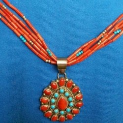 Collana Begay Navajo Corallo e Turchese su Argento 925 53 cm