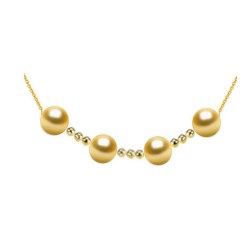 Collana con 4 perle dorate delle Filippine 9-10 mm AAA e 9 biglie in oro 18k su catenina forzato