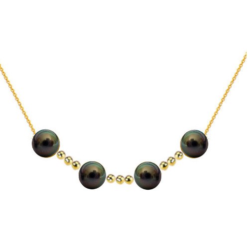 Collana Oro 18k con 4 perle nere di Tahiti 9-10 mm AAA e 9 biglie in oro 18k