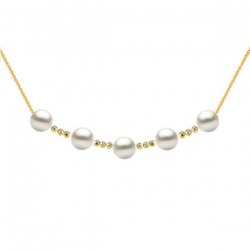 Collana con 5 perle Akoya bianche 8,5-9 mm AAA e 12 biglie in oro 18k