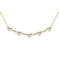 Collana con 5 perle Akoya bianche 8,5-9 mm AAA e 12 biglie in oro 18k