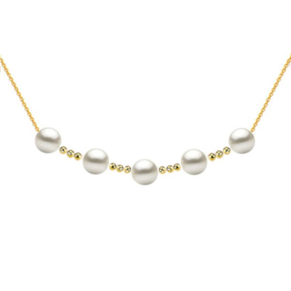 Collana con 5 perle Akoya bianche 8,5-9 mm AAA e 12 biglie in oro 18k