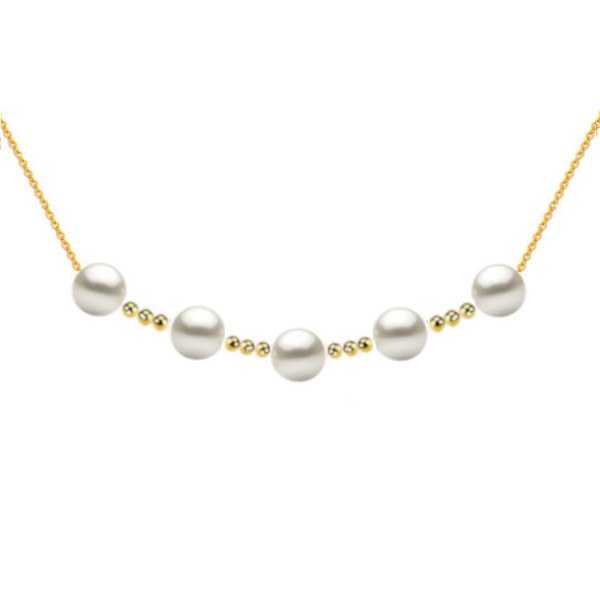 Collana con 5 perle Akoya bianche 8,5-9 mm AAA e 12 biglie in oro 18k