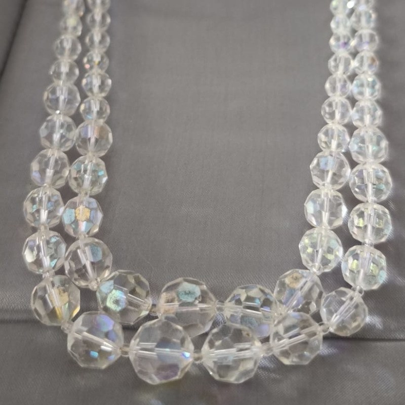 Collana anni 60 a doppio filo 40/44 cm, perle di Cristallo
